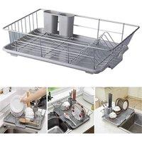 SPETLEK Large Kitchen Dish Drying Rack Sink Drainer Tray Cutlery Holder in Grey | Size: 0.6m2