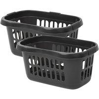 EONLION 2 x Plastic Laundry Basket With Handles in Black | Size: 0.6m2
