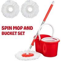 EONLION Spin Mop Bucket Set Floor Rotating Dry Heads in Red | Size: 100 cm