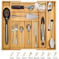 EONLION Extendable Bamboo Wooden Cutlery Tray in Brown | Size: 120