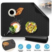 FLAVORA Large Silicone Draining Mat Kitchen Drying Pad in Black | Size: 100 cm x 100 cm