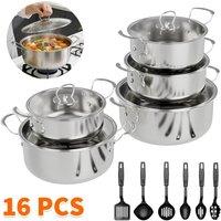 FLAVORA 16PCS Non Stick Stainless Steel Cookware Set with Lids in Silver | Size: 100 cm x 100 cm