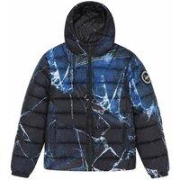 Hype Boy's Padded Jacket Black Blue Hooded Quilted Warm Winter Coat | Size: 11-12 Years