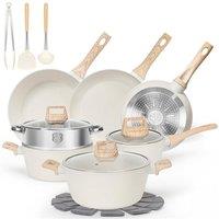 Living and Home 17Pcs Nonstick Cookware Set Pan Pot Kitchen Utensil Set in Beige | Size: 17 Pack