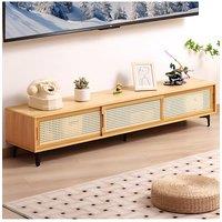 Wooden TV Stand with Sliding Doors in Brown