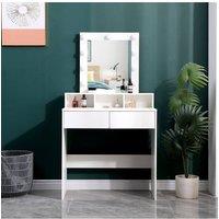 Dressing Table with Illuminated Vanity Mirror in White