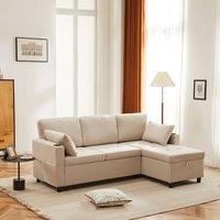 Rolipo Beige Fabric 3 Seater L-Shaped Corner Sofa Bed with Storage | Size: 3 Pack