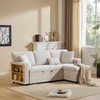 Rolipo Beige 3 Seater Corner Sofa Bed with Storage & USB Port | Size: 3 Pack