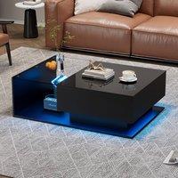 Rolipo Black LED Coffee Table with Storage Drawer & Glass | Size: 1 Pack