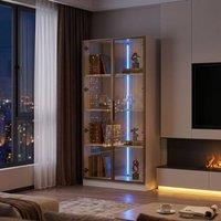 FENCHILIN Tall Glass Display Cabinet with RGB Lighting Adjustable Shelves White