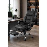 Living and Home Reclining Office Chair with Footrest, Adjustable Height & Armrests in Black