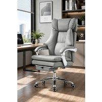 Living and Home Ergonomic Reclining Office Chair with Footrest and Adjustable Headrest in Grey