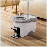 Living and Home 360 Rotating Hands-free Wringing Cleaning Mop Bucket Set Foot-operated Pedal Self-Cleaning Spin Mop in Grey