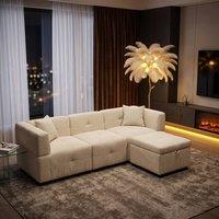FENCHILIN L-Shaped Corner Sofa with Movable Storage Ottoman Sectional Couch in Beige