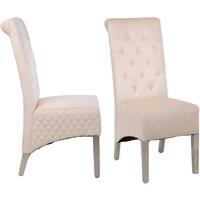 Modernique A Pair (x2) Velvet Tufted High Back Dining Chairs with Chrome Legs in Beige