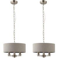 First Choice Lighting Set of 2 Chatsworth - Brushed Chrome Semi Flush Lights with Grey Shade in Silver