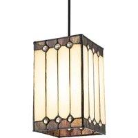 Happy Homewares Square Lantern Opal White Stained Glass Tiffany Pendant Shade with Clear Beads