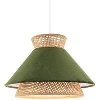 Happy Homewares Designer Dark Olive Velvet & Natural Rattan Pendant Lighting Shade