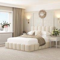 Bed Choices Mayfair Upholstered Bubble Bed Frame with 54 Headboard & Ottoman Storage in Cream | Size: Super King