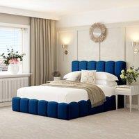 Bed Choices Mayfair Upholstered Bubble Bed Frame with 54 Headboard & Ottoman Storage in Blue | Size: Double