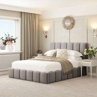 Bed Choices Mayfair Upholstered Bubble Bed Frame with 54 Headboard & Ottoman Storage in Grey | Size: Double
