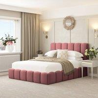 Bed Choices Mayfair Upholstered Bubble Bed Frame with 54 Headboard & Ottoman Storage in Pink | Size: Small Double