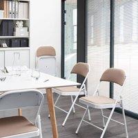 Wyld and Coco Beige Folding Chairs 4-Pack - Padded Mesh Seats White Metal Frames