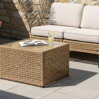 Wyld and Coco Outdoor Coffee Table Beige PE Rattan with Tempered Glass 66 x 66 cm