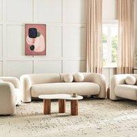 Wyld and Coco 5-Seater Off-White Velvet Sofa Set in White