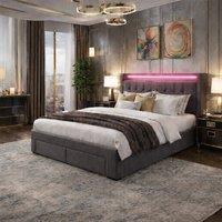 Harmin Grey 4ft6 Double Ottoman Bed with LED Headboard, USB & Plug Socket
