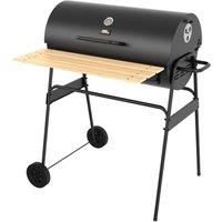 House of Home XL Barrel Charcoal BBQ Grill Smoker with Thermometer Wheels & Shelf in Black