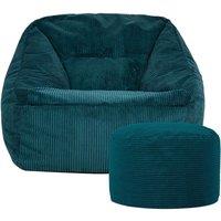 icon Corduroy Bean Bag Armchair & Round Beanbag Footstool in Teal
