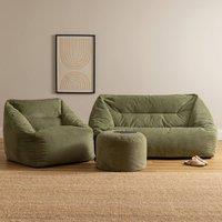 icon Sofa, Armchair & Footstool Bundle, Jumbo Cord in Green | Size: Medium