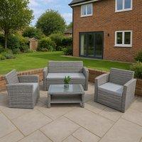 Shatchi 4 Seater Rattan Garden Furniture Set - 2 Chairs, Loveseat Sofa, Coffee Table Outdoor Patio Set in Grey