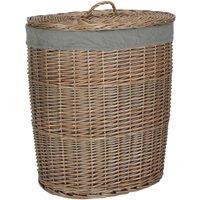 Red Hamper Antique Wash Grey Cotton Lined Oval Willow Laundry Basket in Brown | Size: Small