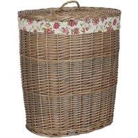Red Hamper Antique Wash Garden Rose Cotton Lined Oval Willow Laundry Basket in Brown | Size: Small