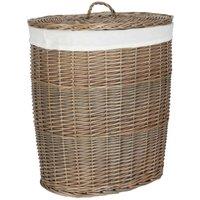 Red Hamper Antique Wash White Cotton Lined Oval Willow Laundry Basket in Brown | Size: Large