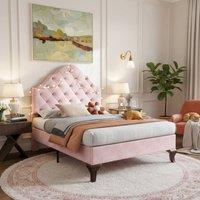 Merax 3FT Single Velvet Upholstered Bed Frame with Adjustable Headboard in Pink