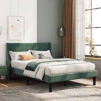 Merax 4ft6 Double Velvet Upholstered Wingback Bed Frame in Green