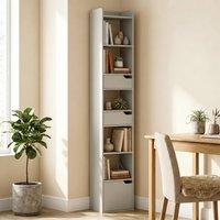 HOMCOM Bookcase Tall Narrow with 5 Tiers Drawers Grey