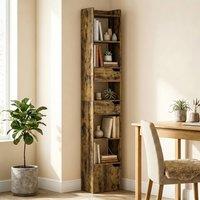 HOMCOM Bookcase Tall Narrow with 5 Tiers Drawers Rustic Brown