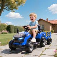 AIYAPLAY Ride on Tractor & Trailer, 12V Electric Ride on Tractor in Blue