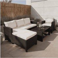 Home Source Trapani 4 Piece Garden Patio Furniture Set Corner Sofa Table Chair in Black