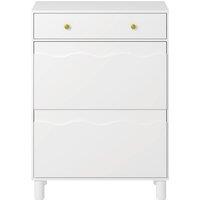 KEEPREAPER Freestanding Shoe Cabinet with 2 Flip Drawers & 1 Pull-Out Drawer in White