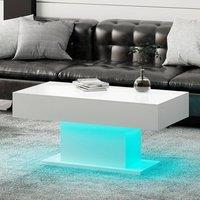 KEEPREAPER White High Glossy Wooden LED Coffee Table Rectangular 16 Colors