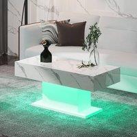 KEEPREAPER Rectangular LED Coffee Table High Gloss 16 Colors White Marble Finish