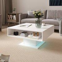 KEEPREAPER Lift Top Square Coffee Table with LED Light & Large Hidden Storage in White