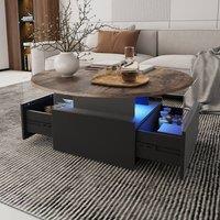KEEPREAPER Round LED Coffee Table with Storage & 2 Sliding Drawers Acrylic in Brown