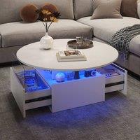 KEEPREAPER Round LED Coffee Table with Storage & 2 Sliding Drawers Acrylic in White