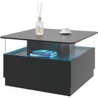 KEEPREAPER Square Coffee Table with 2 Drawers & LED Light Modern Storage in Black